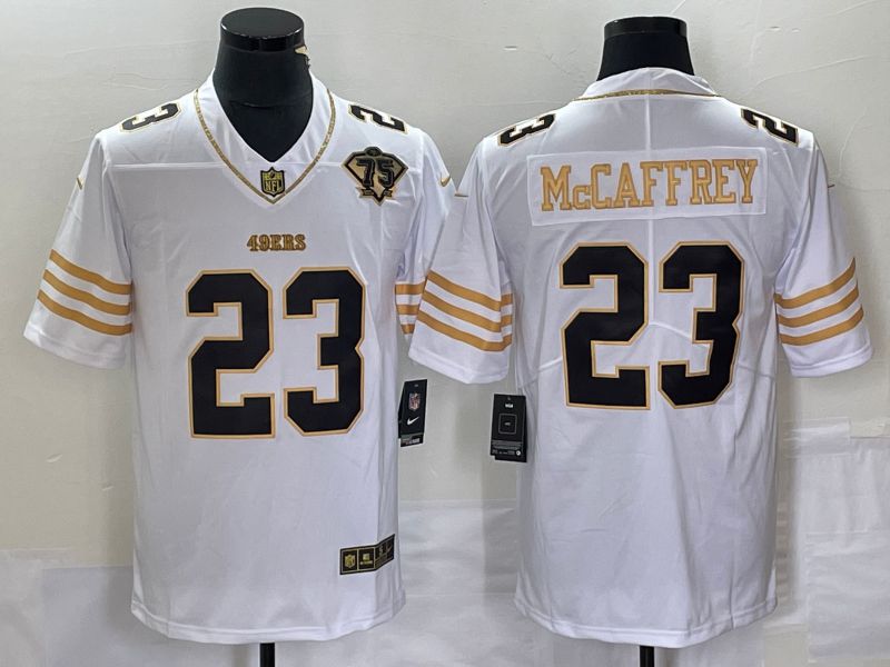 Men San Francisco 49ers #23 Mccaffrey 75th Nike White Gold Game Player NFL Jersey->san francisco 49ers->NFL Jersey